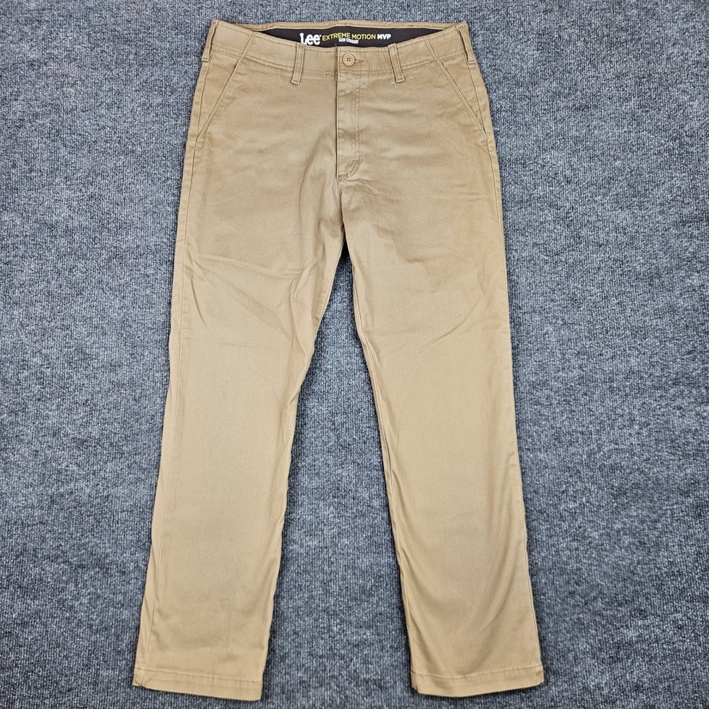 Lee Extreme Motion MVP Slim Straight Chino Pants Men's 34x30 Tan Khaki Stretch‎